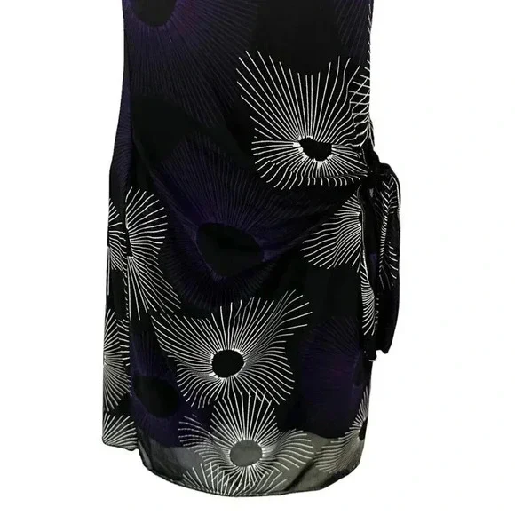 Studio M dress mini size Small black with white and purple print and side tie - Picture 4 of 16